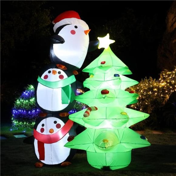 Amazon.com: Christmas Inflatables Outdoor Decorations, with  7 FT Christmas Inflatables Outdoor, Three Stacking Penguins Light up The Star